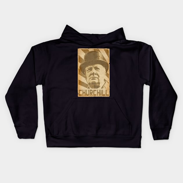 Winston Churchill Retro Propaganda Kids Hoodie by Nerd_art